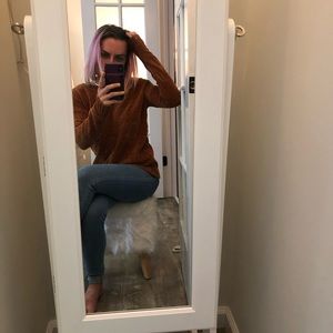 Pink rose burnt orange lace up sweater small